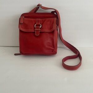 Y2K Fossil Red Leather Crossbody Bag/Organizer Zip/pockets tween travel festival